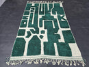 moroccan mrirt rug, green wool rug, abstract moroccan rug, handmade moroccan rug, ivory and green rug, luxury wool rug, berber style rug, modern moroccan rug, geometric wool rug, high pile moroccan rug, artisanal wool rug, hand knotted rug, deep green rug