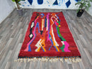 Red Boujad Carpet Handmade, Authentic Moroccan Rug, Bohemian Area Rug, Colored Living Room Rug, Berber Carpet.