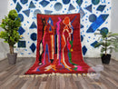 Red Boujad Carpet Handmade, Authentic Moroccan Rug, Bohemian Area Rug, Colored Living Room Rug, Berber Carpet.