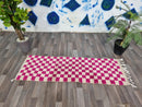 Gorgeous Moroccan Runner Rug - berber checkered Runner Rug - Authentic Moroccan Pink rug -Berber Runner Carpet - Authentic boujad runner rug