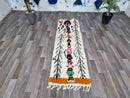 Artistic Beni Ourain White Runner Rug ,Authentic Moroccan White Rug, Berber Colorful Runner Rug,Berber Runner Carpet,Striped Wool Runner rug