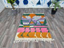 Handmade Moroccan Berber Wool Rug – Oriental Green Boujaad Carpet, Large 8x10 Antique Area Rug, Modern Home Decor Gift 2024.