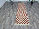 Moroccan brown and white Checkered Runner Rug | Handmade Berber Hallway & Kitchen Runner | Custom Sizes Available