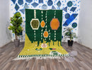 Handwoven Green Moroccan Boujaad Rug – Vintage Berber Style for a Boho Living Room