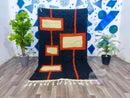 Moroccan Handmade rug ,Beni ourain Woven style Morocco wool Berber Rug, modern rug, Hand woven rug, Azilal Berber style - Black Rug Morocco