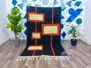 Moroccan Handmade rug ,Beni ourain Woven style Morocco wool Berber Rug, modern rug, Hand woven rug, Azilal Berber style - Black Rug Morocco
