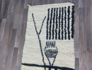 White Moroccan Runner rug - hallway runner rug moroccan - White and Brown Beni ourain rug - Genuine lamb Wool