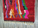 Red Boujad Carpet Handmade, Authentic Moroccan Rug, Bohemian Area Rug, Colored Living Room Rug, Berber Carpet.