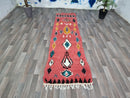 Red Runner Rug, Afghan Rug, Faded Rug, Antique Looking Runner Rug, Oriental Red Medallion Runners Rugs for Hallway Luxury Bathroom Entryway