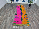 Handmade Moroccan Pink Runner Rug | Berber Hallway Runner | Custom Wool Beni Ourain Rug.