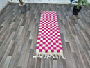 Gorgeous Moroccan Runner Rug - berber checkered Runner Rug - Authentic Moroccan Pink rug -Berber Runner Carpet - Authentic boujad runner rug