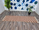 Moroccan brown and white Checkered Runner Rug | Handmade Berber Hallway & Kitchen Runner | Custom Sizes Available