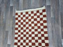 Moroccan brown and white Checkered Runner Rug | Handmade Berber Hallway & Kitchen Runner | Custom Sizes Available