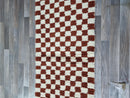 Moroccan brown and white Checkered Runner Rug | Handmade Berber Hallway & Kitchen Runner | Custom Sizes Available