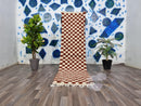 Moroccan brown and white Checkered Runner Rug | Handmade Berber Hallway & Kitchen Runner | Custom Sizes Available