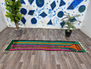 Authentic Boujaad Moroccan Berber Wool Runner Rug with Geometric Pattern, Bohemian Style, Fringe Details - Perfect for Hallways and Stairs