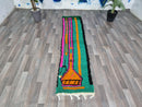Authentic Boujaad Moroccan Berber Wool Runner Rug with Geometric Pattern, Bohemian Style, Fringe Details - Perfect for Hallways and Stairs