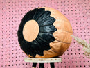 Handmade Moroccan Black and Peach Leather Pouf Ottoman – Stylish Round Floor Cushion, Pink Decor Pouf, Moroccan Ottoman Seat by 100kends