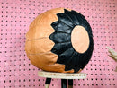 Handmade Moroccan Black and Peach Leather Pouf Ottoman – Stylish Round Floor Cushion, Pink Decor Pouf, Moroccan Ottoman Seat by 100kends