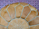Handmade Moroccan Leather Pouffe – Artisan Pouffe Footstool, "17.72 x 17.72 x 10.63" Inches, Natural Leather Ottoman Pouf