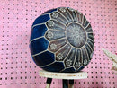 Handmade Moroccan Leather Pouf with Intricate White Embroidery – "20 x 20 x14" Inches Ottoman, Dark Brown Bohemian Footstool