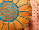 Large Round Moroccan Leather Pouf, Brown Tan Marrakech Seating, Handcrafted Footrest 19.69x 19.69" x 11.81" Inches