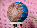 Handmade Moroccan Leather Pouf Ottoman - "20.08 x 20.08 x 12.60" inches - Blue & Brown Embroidered Floor Cushion