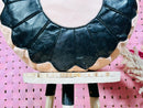 Handmade Peach and Black Moroccan Leather Pouf - Round Ottoman, Black Floral Decor, Moroccan Floor Cushion for Home & Living