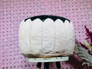 Handmade Moroccan Leather Pouf - Black & Beige Artisan Ottoman, 20x20x12-Inch Round Floor Cushion - Boho Apartment Decor