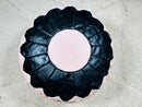 Handmade Peach and Black Moroccan Leather Pouf - Round Ottoman, Black Floral Decor, Moroccan Floor Cushion for Home & Living