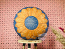 Handcrafted Moroccan Round Leather Pouf - Blue and Tan Ottoman Footstool, Perfect for Living Room Decor, 20 Inches Round Floor Pouffe