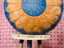 Handcrafted Moroccan Round Leather Pouf - Blue and Tan Ottoman Footstool, Perfect for Living Room Decor, 20 Inches Round Floor Pouffe