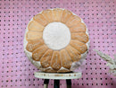 Moroccan Leather Pouf Cream & Tan | Handcrafted Round Ottoman Footstool | Berber Creamy Leather Pouffe | Perfect Floor Pouf Seat