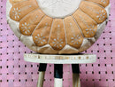 Moroccan Leather Pouf Cream & Tan | Handcrafted Round Ottoman Footstool | Berber Creamy Leather Pouffe | Perfect Floor Pouf Seat