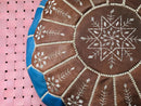 Handcrafted Moroccan Leather Pouf Ottoman Footstool - Blue & Brown Genuine Leather Pouf Cover - Unique Leather Ottoman Pouf