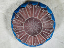 Handcrafted Moroccan Leather Pouf Ottoman Footstool - Blue & Brown Genuine Leather Pouf Cover - Unique Leather Ottoman Pouf