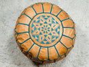 Moroccan Leather Pouf, Handmade Ottoman "13 x 13 x 8.3" Inches, Boho Floor Pouf, Light Brown Pouf, Berber Footstool, Moroccan Decor
