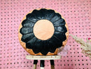 Handmade Moroccan Black and Peach Leather Pouf Ottoman – Stylish Round Floor Cushion, Pink Decor Pouf, Moroccan Ottoman Seat by 100kends