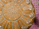 Handmade Moroccan Round Leather Pouf – Genuine Brown Leather, Artisan Decor for Living Room "20 x 20 x14" inches