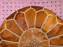 Moroccan Leather Pouf, Handmade Camel Brown Ottoman "18.1 x 18.1 x 10.6" inches, Boho Floor Cushion, Moroccan Decor, Footstool Pouf