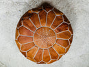 Moroccan Leather Pouf, Handmade Camel Brown Ottoman "18.1 x 18.1 x 10.6" inches, Boho Floor Cushion, Moroccan Decor, Footstool Pouf