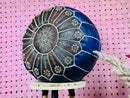 Handmade Moroccan Leather Pouf with Intricate White Embroidery – "20 x 20 x14" Inches Ottoman, Dark Brown Bohemian Footstool