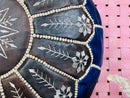 Handmade Moroccan Leather Pouf with Intricate White Embroidery – "20 x 20 x14" Inches Ottoman, Dark Brown Bohemian Footstool