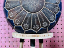 Handmade Moroccan Leather Pouf with Intricate White Embroidery – "20 x 20 x14" Inches Ottoman, Dark Brown Bohemian Footstool