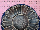 Handmade Moroccan Leather Pouf with Intricate White Embroidery – "20 x 20 x14" Inches Ottoman, Dark Brown Bohemian Footstool