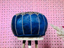 Handmade Moroccan Leather Pouf with Intricate White Embroidery – "20 x 20 x14" Inches Ottoman, Dark Brown Bohemian Footstool