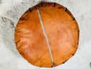 Handmade Moroccan Leather Pouf Ottoman – "19.69x19.69x11.81" Tan Brown & Dark Patterned Footstool, Round Ottoman for Living Room Décor