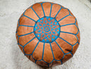 Large Round Moroccan Leather Pouf, Brown Tan Marrakech Seating, Handcrafted Footrest 19.69x 19.69" x 11.81" Inches