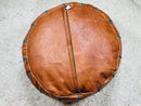 Large Round Moroccan Leather Pouf, Brown Tan Marrakech Seating, Handcrafted Footrest 19.69x 19.69" x 11.81" Inches