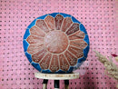Handmade Moroccan Leather Pouf Ottoman - "20.08 x 20.08 x 12.60" inches - Blue & Brown Embroidered Floor Cushion